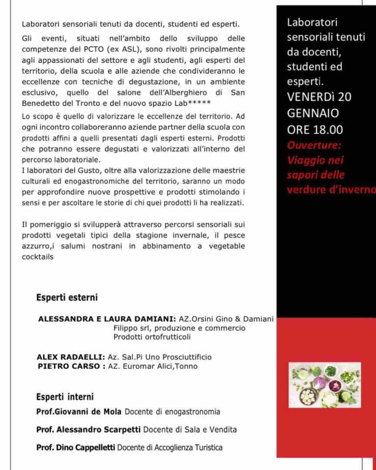 I Venerdì all’Alberghiero, appuntamenti con i Seminari del Gusto