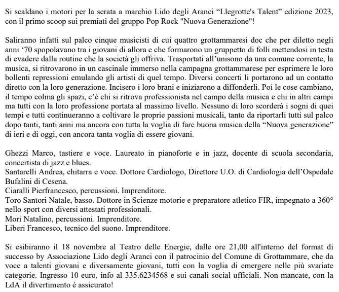 Llegrotte’s Talent, si scaldano i motori: ecco i primi premiati