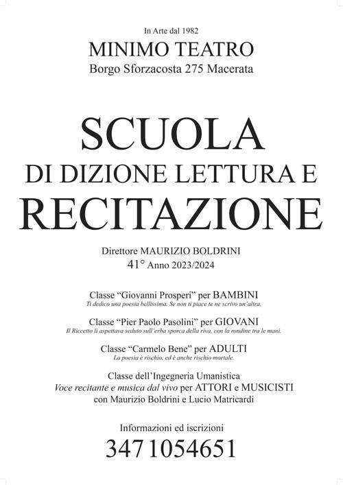 Scuola di Dizione Lettura e Recitazione del Minimo Teatro, è il 41° anno