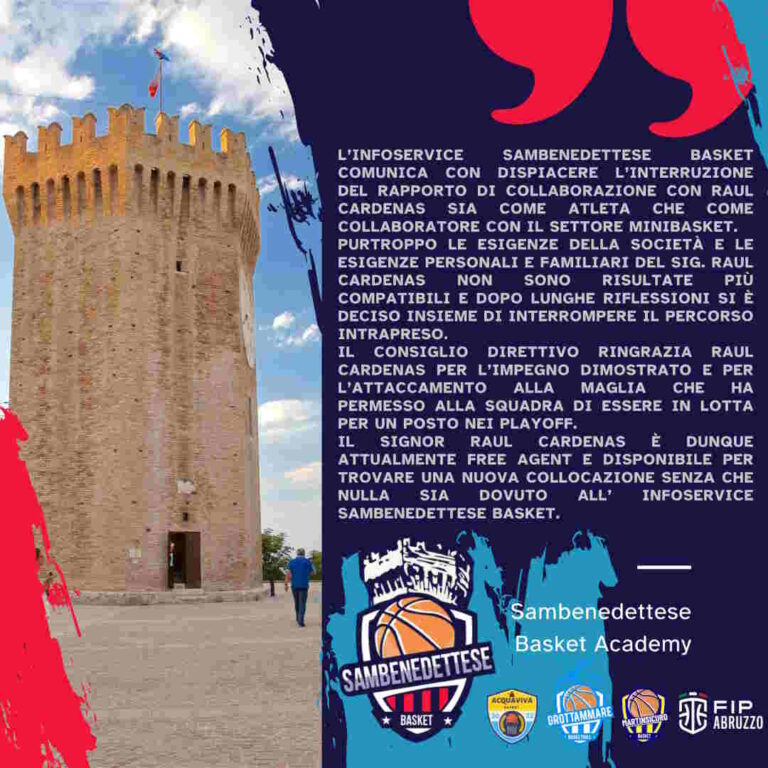 Samb Basket interrompe la collaborazione con Raul Cardenas
