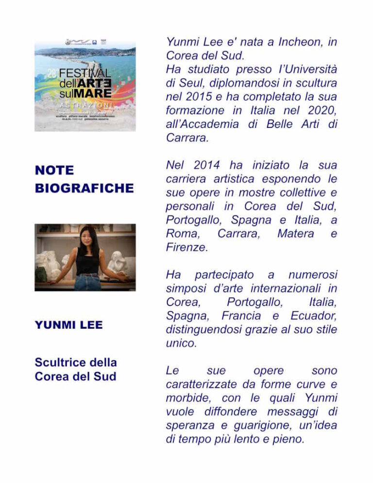 YUNMI LEE verso il 28° Festival dell’Arte sul Mare