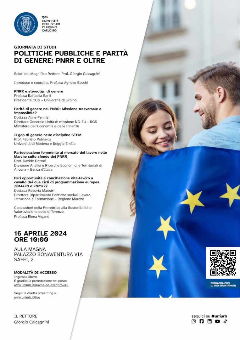 Politiche pubbliche e parità di genere: Pnrr e oltre. Il 16 aprile l’UniUrb dedica una giornata di studi al tema