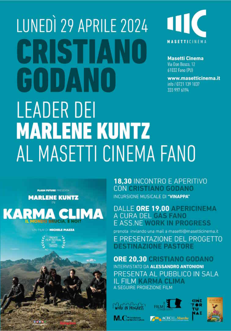 Cristiano Godano, leader dei Marlene Kuntz in tour nelle sale cinematografiche della regione Marche il 29 aprile