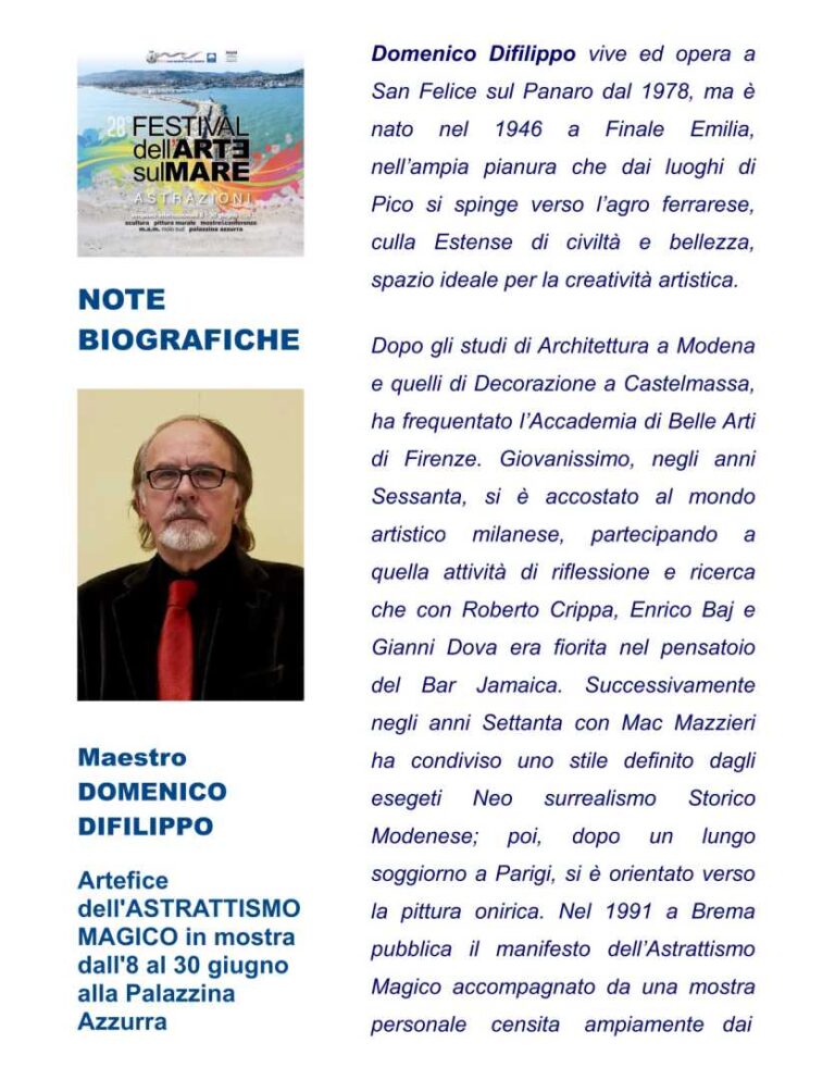 DOMENICO DIFILIPPO verso il 28° Festival dell’Arte sul Mare
