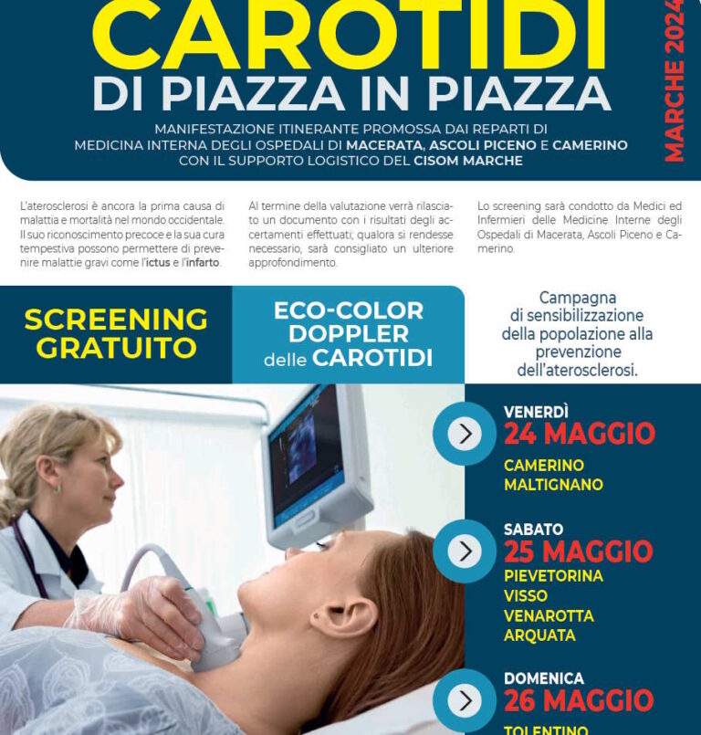 CAROTIDI DI PIAZZA IN PIAZZA: LA PREVENZIONE DELL’ATEROSCLEROSI  SARA’ PROMOSSA DALL’AST 5 IN QUATTRO COMUNI DEL PICENO
