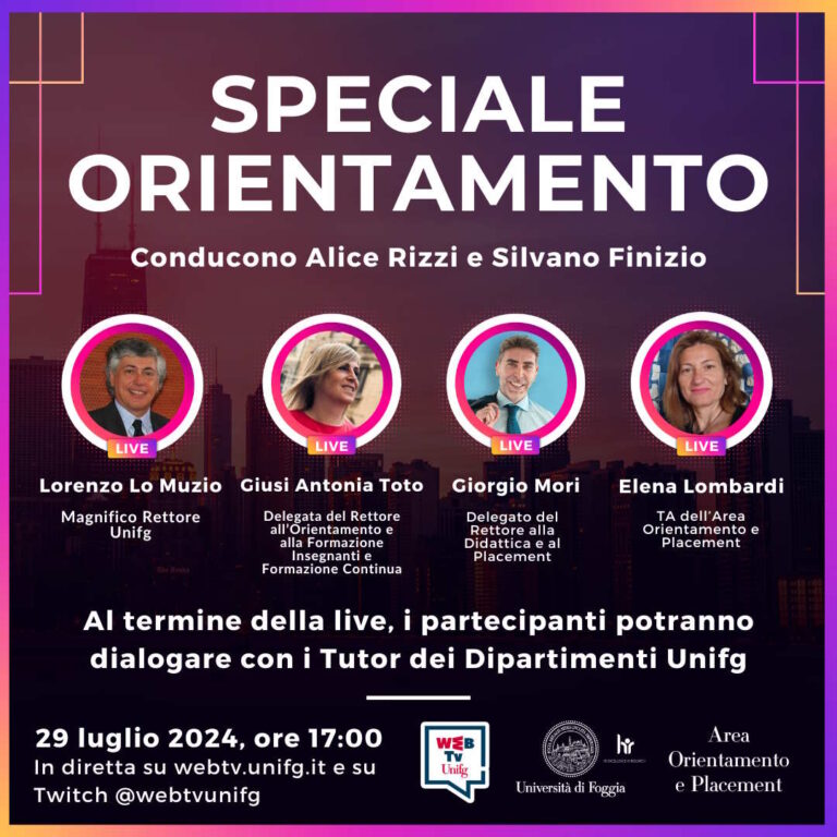 Lo “Speciale Orientamento” live con la WebTV UNIFG