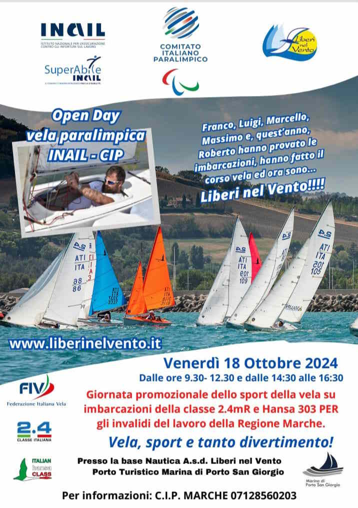 Open Day vela paralimpica Inail-Cip: a Porto San Giorgio una giornata in mare per sentirsi liberi