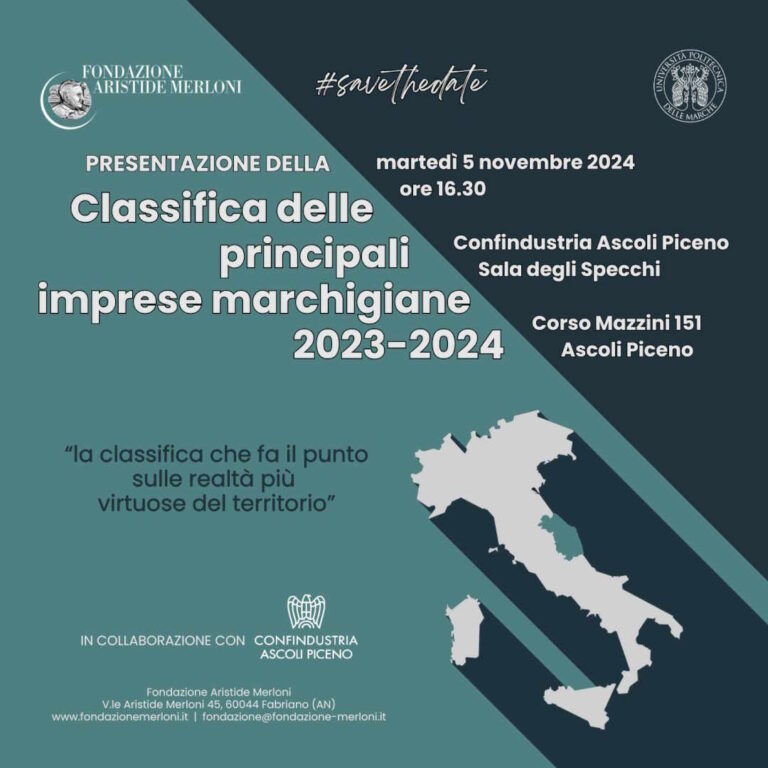 Classifica delle principali imprese marchigiane elaborata dalla Fondazione Aristide Merloni