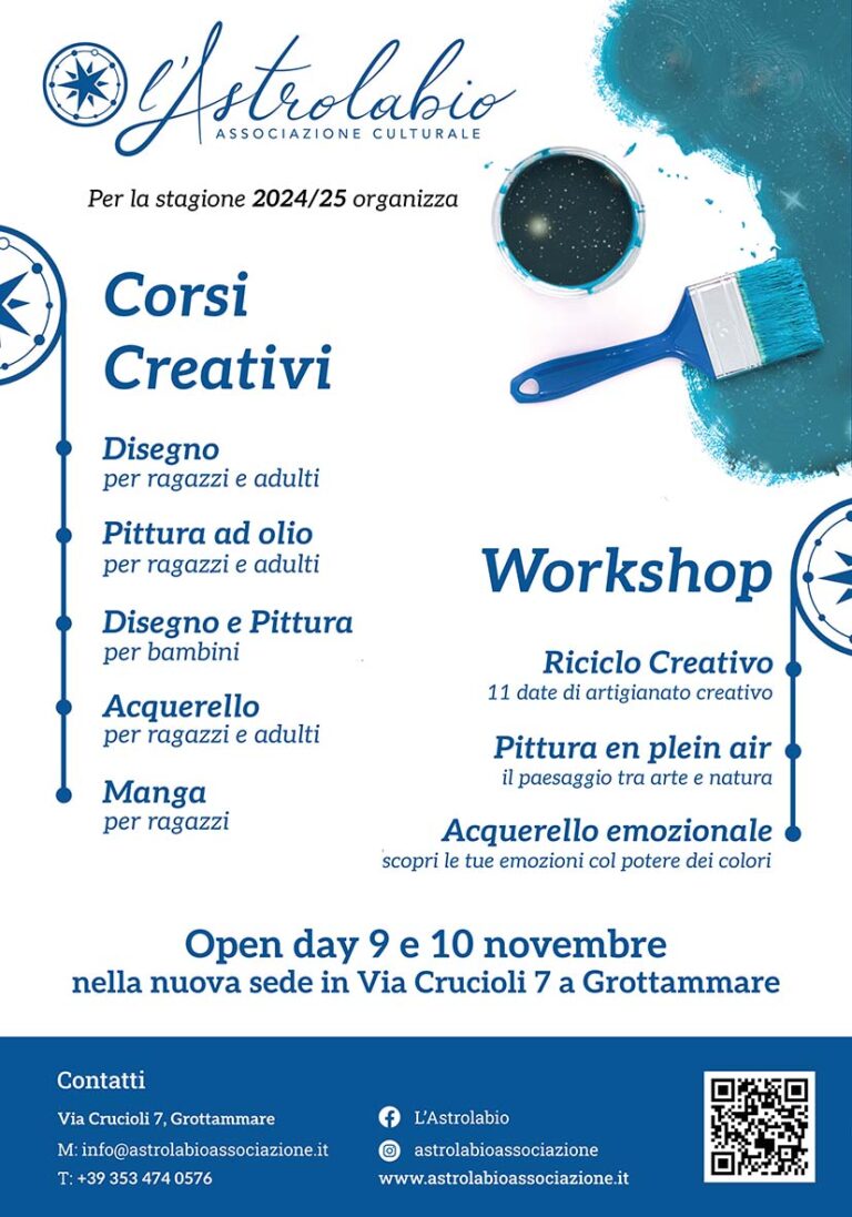 NUOVA SEDE E OPEN DAY CORSI CREATIVI L’ASTROLABIO 2024/2025