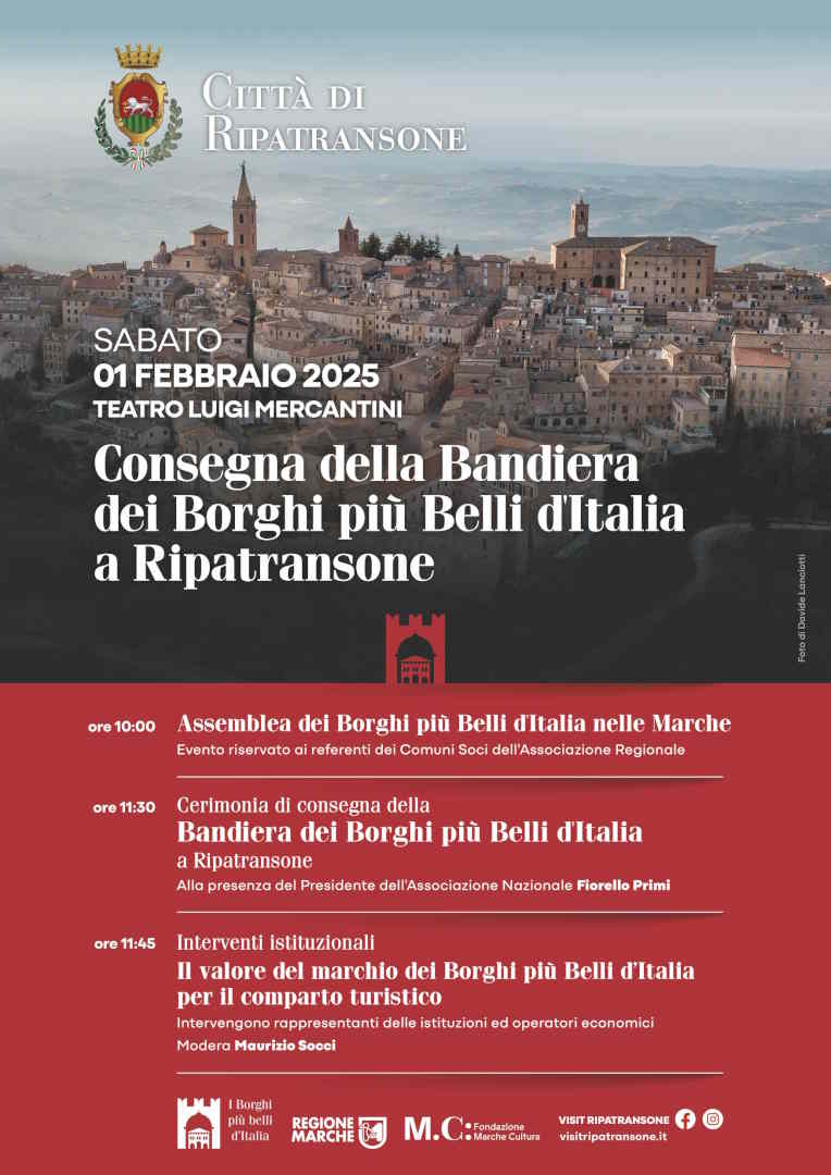 Ripatransone celebra l’ingresso nei Borghi più Belli d’Italia con la cerimonia di consegna della Bandiera ufficiale