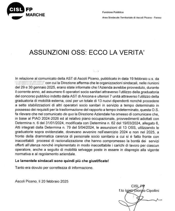 Ast- carenza oss – la verità su mancate assunzioni