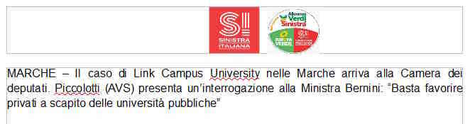 Link Campus University e dintorni: Piccolotti (AVS) interroga la Ministra Bernini: “Basta favorire privati a scapito delle università pubbliche”