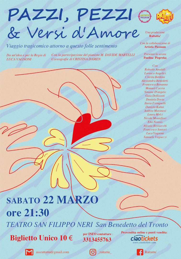 Rattattù, ‘Pazzi, Pezzi & Versi d’Amore’ al Cine Teatro San Filippo Neri