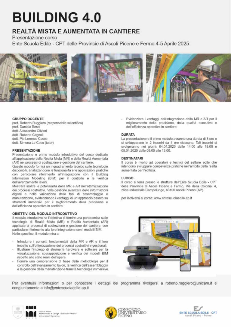 CORSO BUILDING 4.0 REALTÀ MISTA E AUMENTATA IN CANTIERE 4 E 5 APRILE 2025