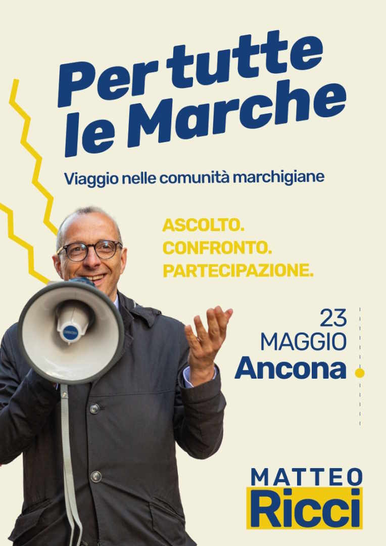 Ricci, “in viaggio per tutte le Marche”: venerdì 23 maggio inizia il tour in tutti i comuni della regione