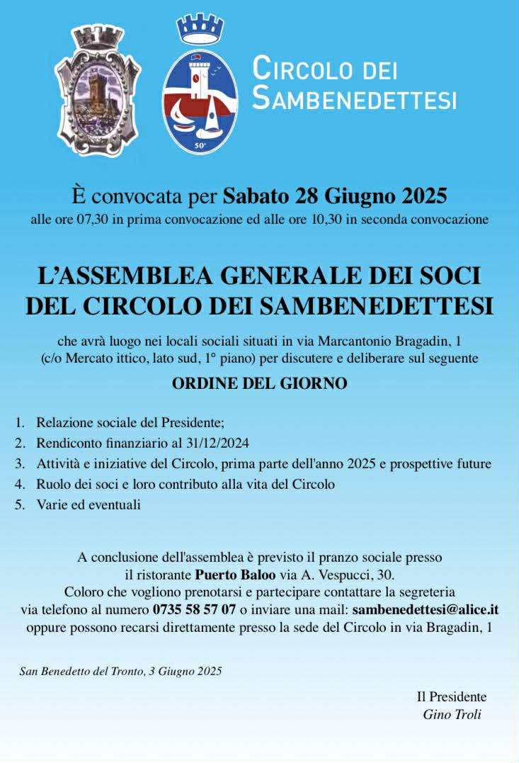 Assemblea Generale e Pranzo sociale del Circolo dei Sambenedettesi