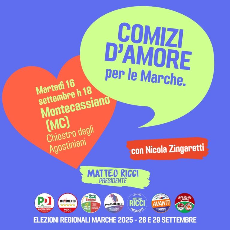 Ricci, ‘Comizi d’Amore’, con Zingaretti nelle province di Macerata e Ancona
