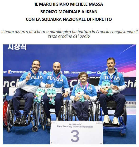 IL MARCHIGIANO MICHELE MASSA BRONZO MONDIALE A IKSAN CON LA SQUADRA NAZIONALE DI FIORETTO 