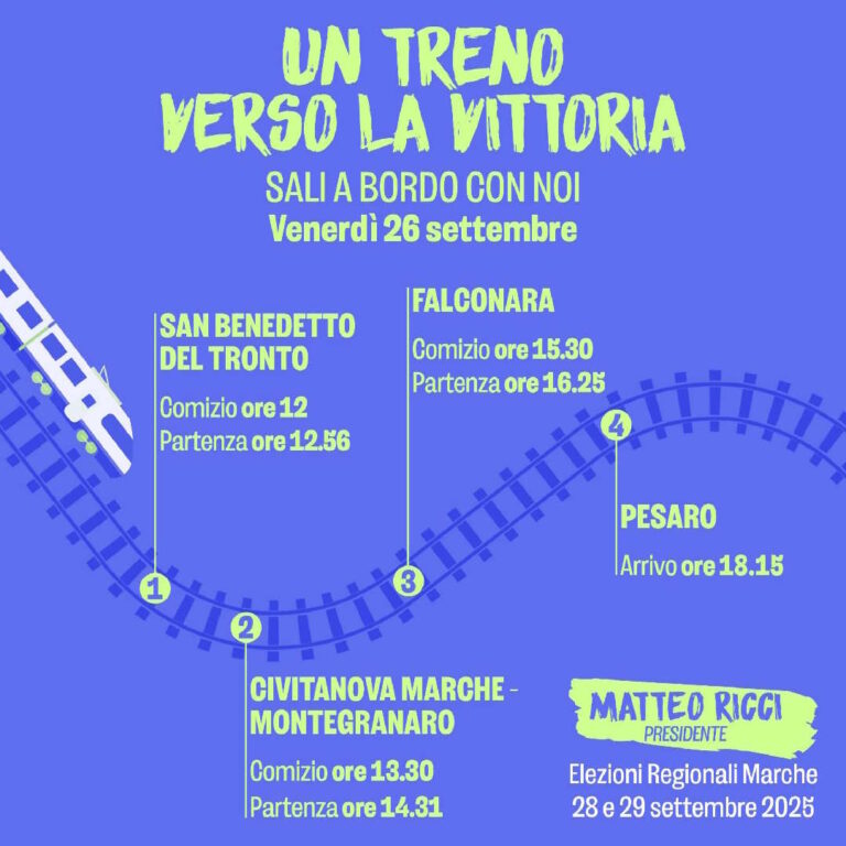 Ricci, ‘Un treno fino alla vittoria’, il 26 settembre attraverserà le Marche stazione dopo stazione