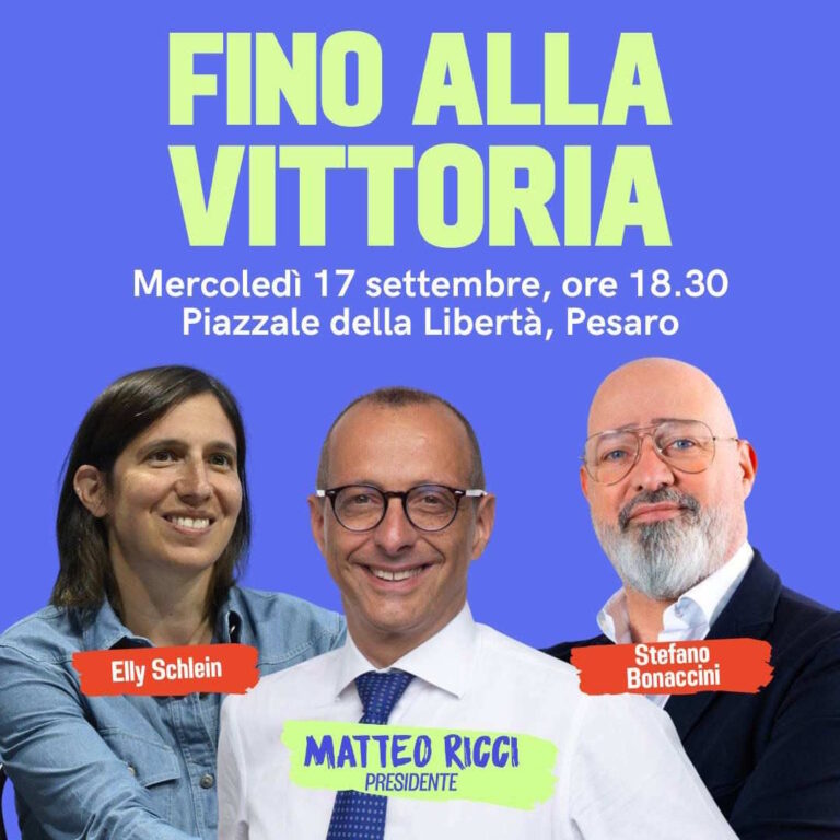 Ricci: “Fino alla vittoria. Tutti in piazza a Pesaro il 17 settembre, per cambiare le Marche”