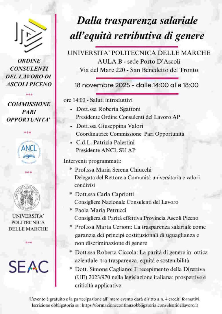 Dalla trasparenza salariale all’equità retributiva di genere