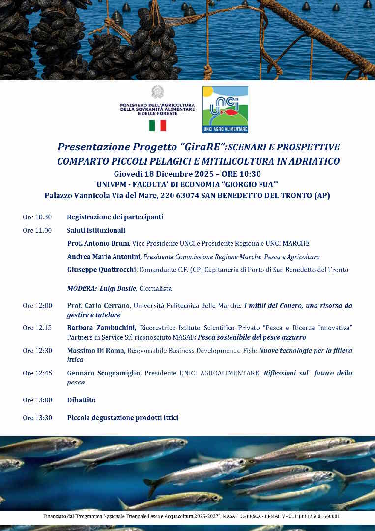 Progetto ‘GiraRE’: Scenari e prospettive del comparto piccoli pelagici e mitilicoltura in Adriatico