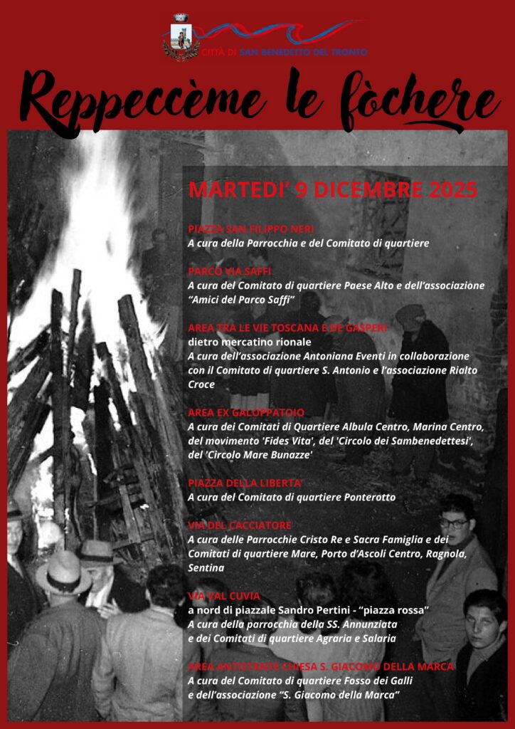 “Reppeccème le fòchere”, il 9 dicembre tornano i falò in varie zone della città