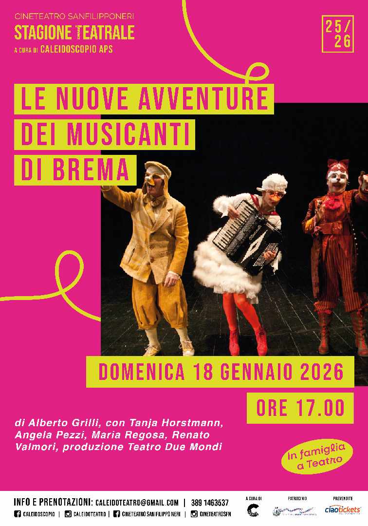 LE NUOVE AVVENTURE DEI MUSICANTI DI BREMA al Cineteatro San Filippo Neri