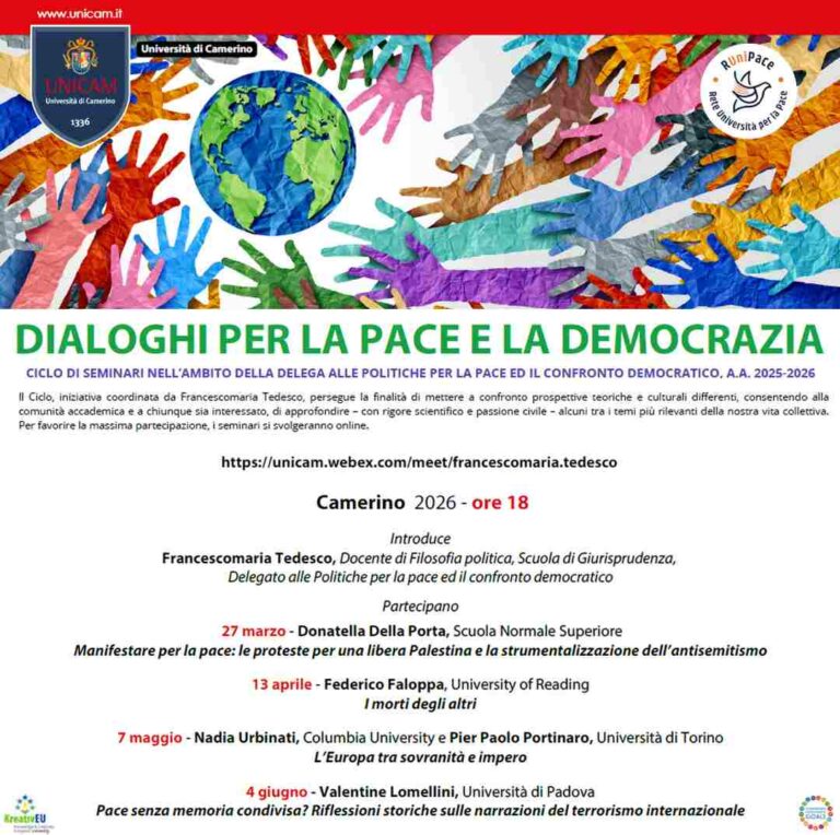 UNICAM promuove il ciclo di seminari ‘Dialoghi per la pace e la democrazia’